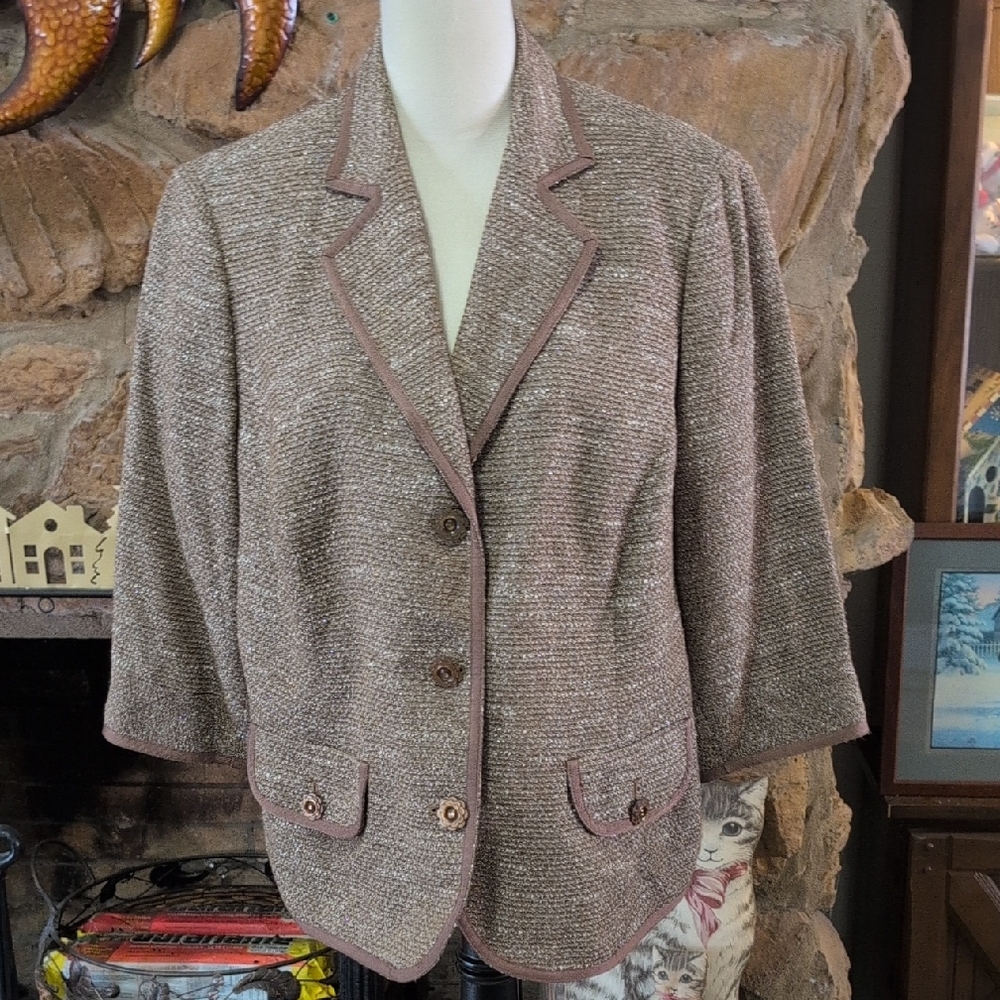 Women's Tweed Blazer with Brown Trim